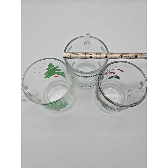 Lot of 3 Vintage Christmas Coffee Mugs Anchor Hocking & Luminarc Clear Glass - Picture 8 of 11